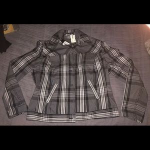 Jean Jacket style Womens sz 12 $349 EU Bandolera Plaid Blk/wh Made in Spain NEW
